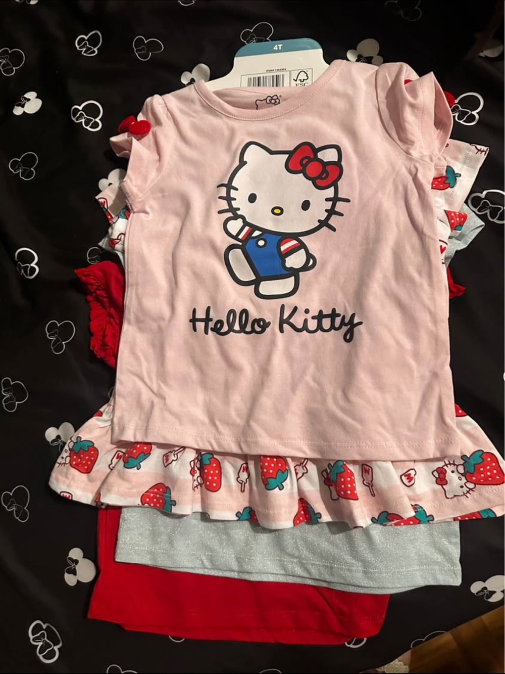 Hello Kitty Pink Strawberry Ruffle Short Sleeve set if 4 shirts